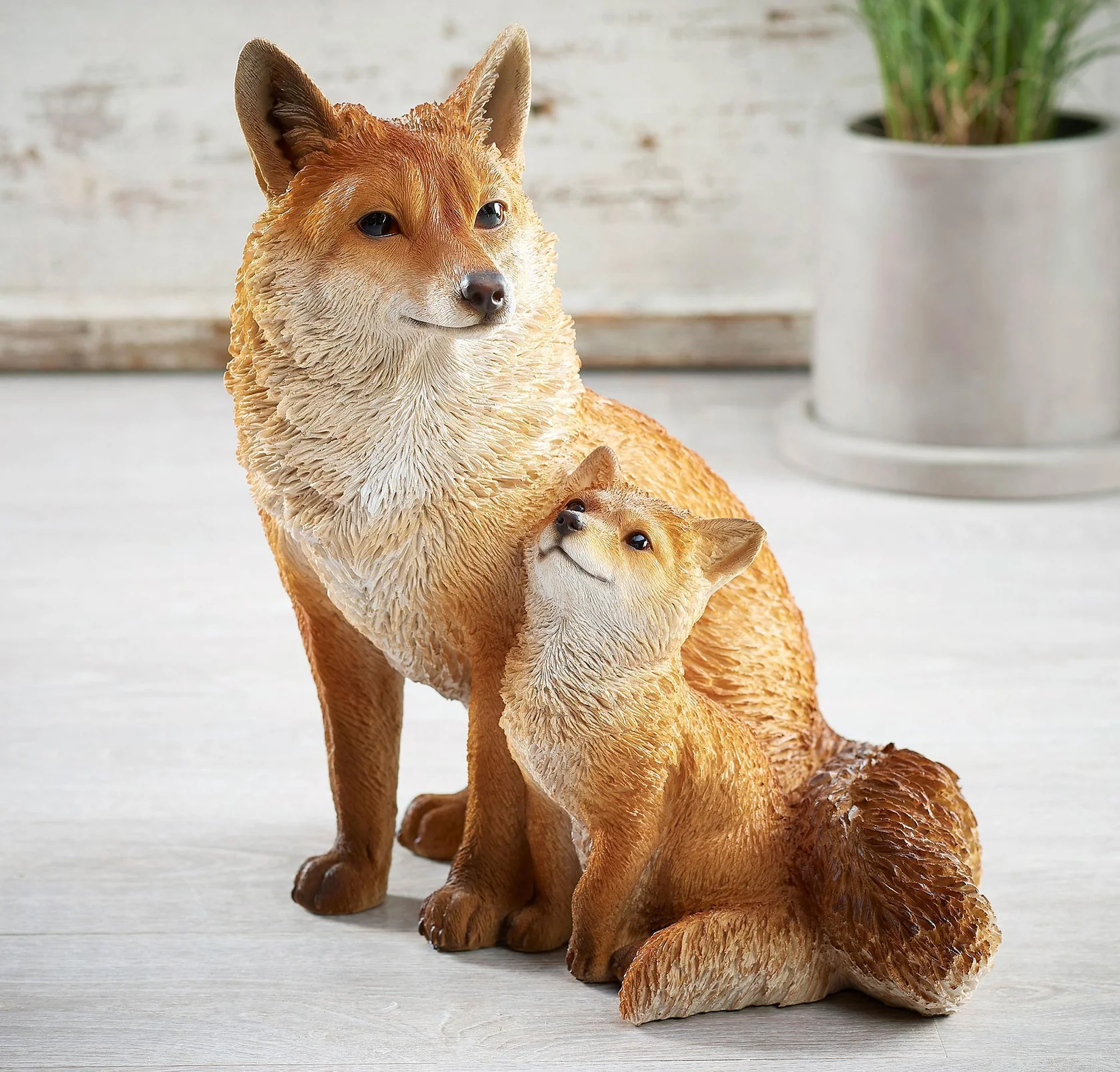 Mother & Baby Fox Sitting Statue Figurine