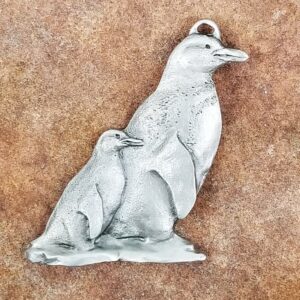 Mother Penguin and Chick Pewter Ornament by Andy Schumann