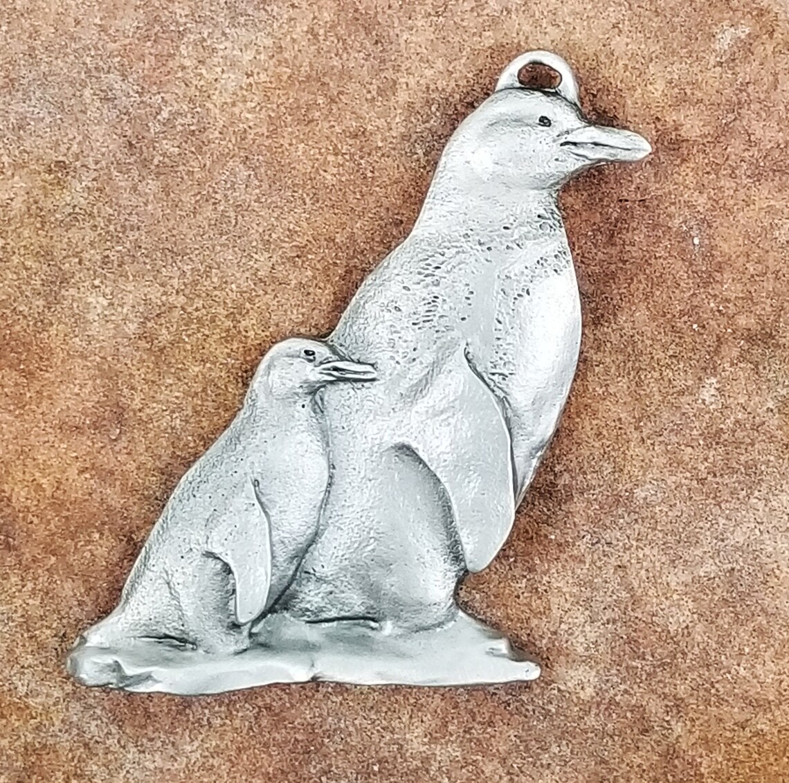 Mother Penguin and Chick Pewter Ornament by Andy Schumann