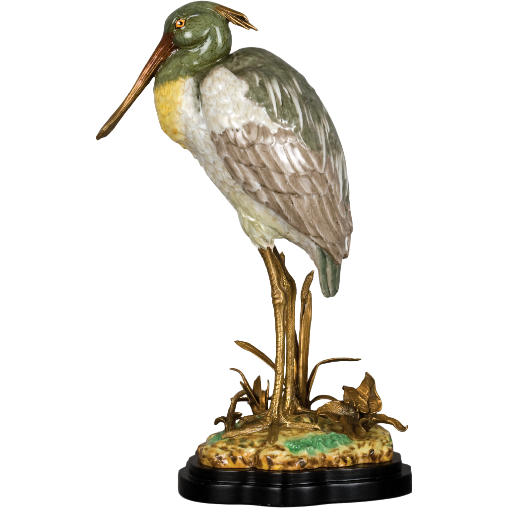 Porcelain Spoonbill Egret Figurine with Bronze Ormolu