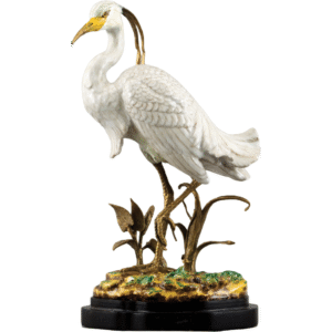 Porcelain Egret Figurine with Bronze Ormolu