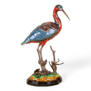 Porcelain Glossy Ibis Bird Figurine with Bronze Ormolu