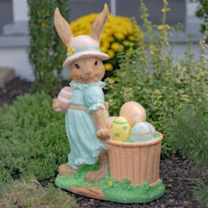 24″ Tall Rabbit Garden Statue with Easter Basket & Sun Hat