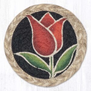 5" Round Hand Stenciled Coaster with Tulip - Red Design (Pack of 6)