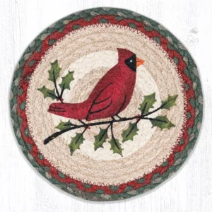 Round Printed Trivet with Holly Cardinal Design 10"