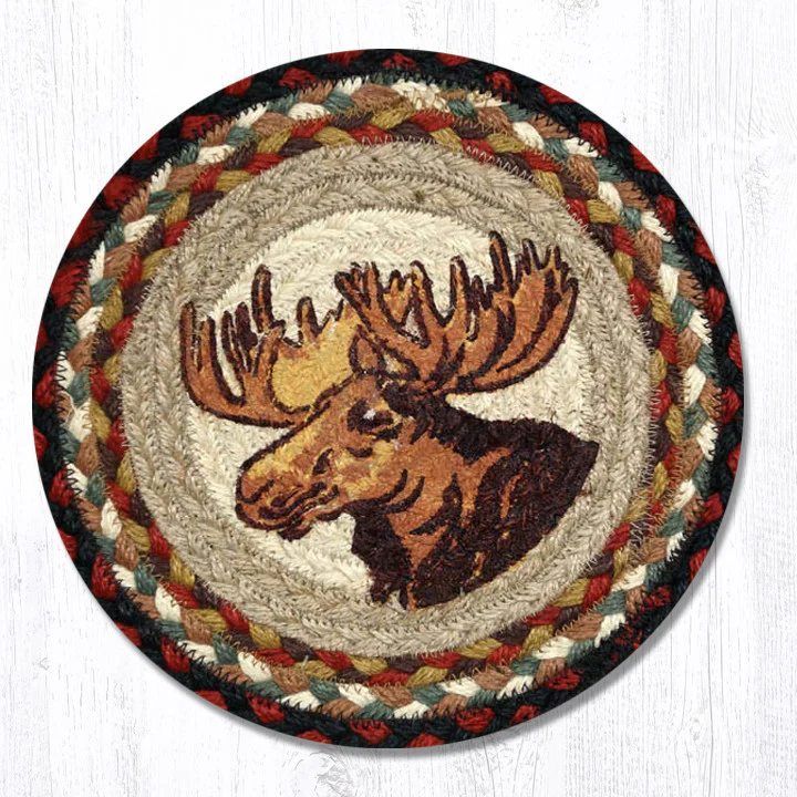 Round Printed Trivet with Moose Portrait Design