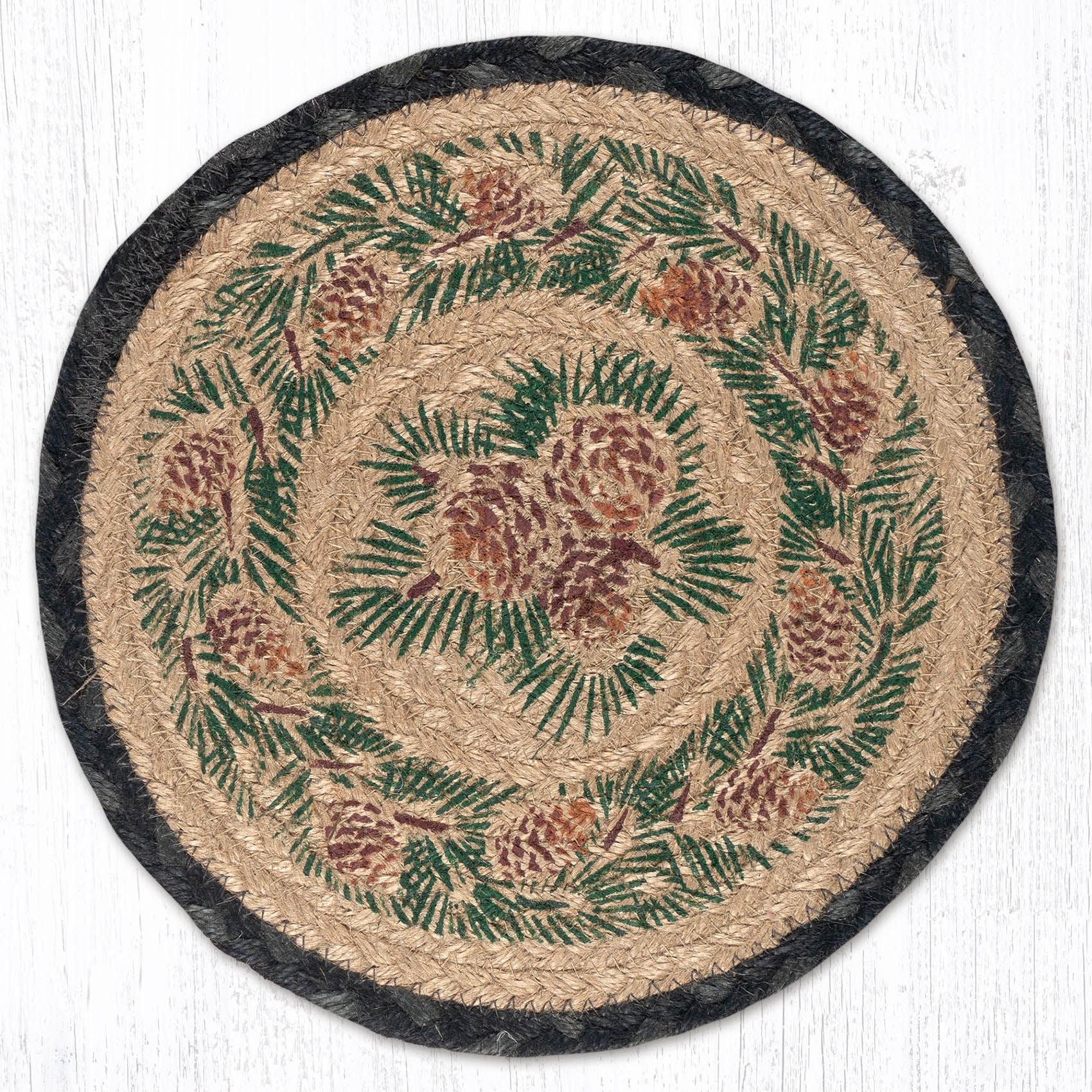 Round Printed Trivet with Pinecone Design