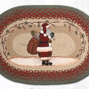 Santa Hand Stenciled Oval Patch Braided Rug 20″x30″