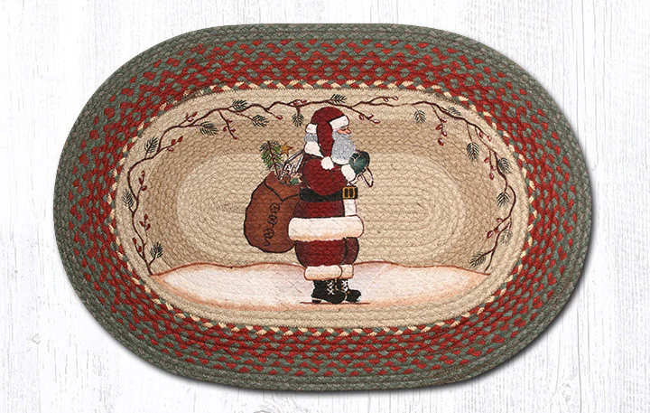 Santa Hand Stenciled Oval Patch Braided Rug