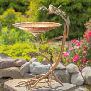 Scallop Edge Birdbath with Birds in Copper Finish