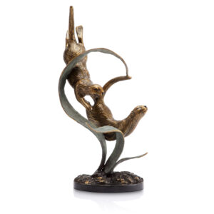 Deep Divers Sea Otters Brass Marble Sculpture