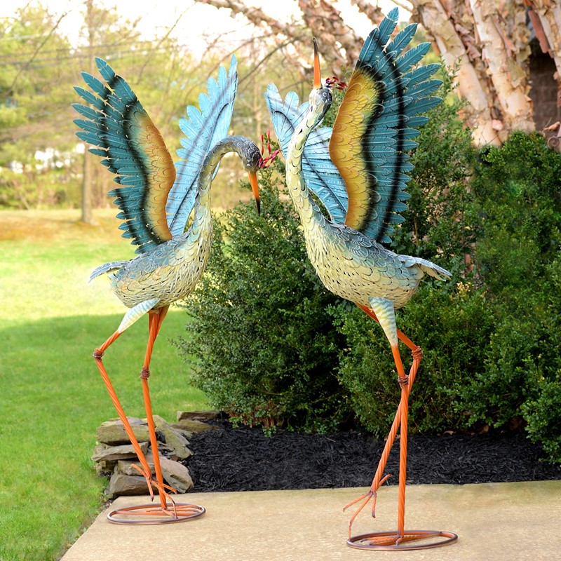 Set of 2 Large Iron Dancing Cranes