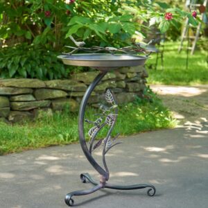 Shallow Galvanized Birdbath on Branch Stand