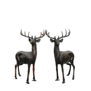 Small Size Standing Stags Bronze Statue Set