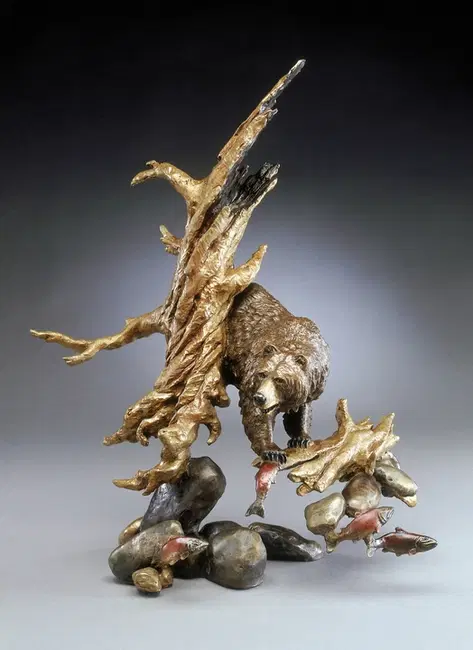 Spawning Grounds - Grizzly Bear - Bronze Sculpture by Mark Hopkins