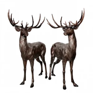 Standing Stags Bronze Statue Set