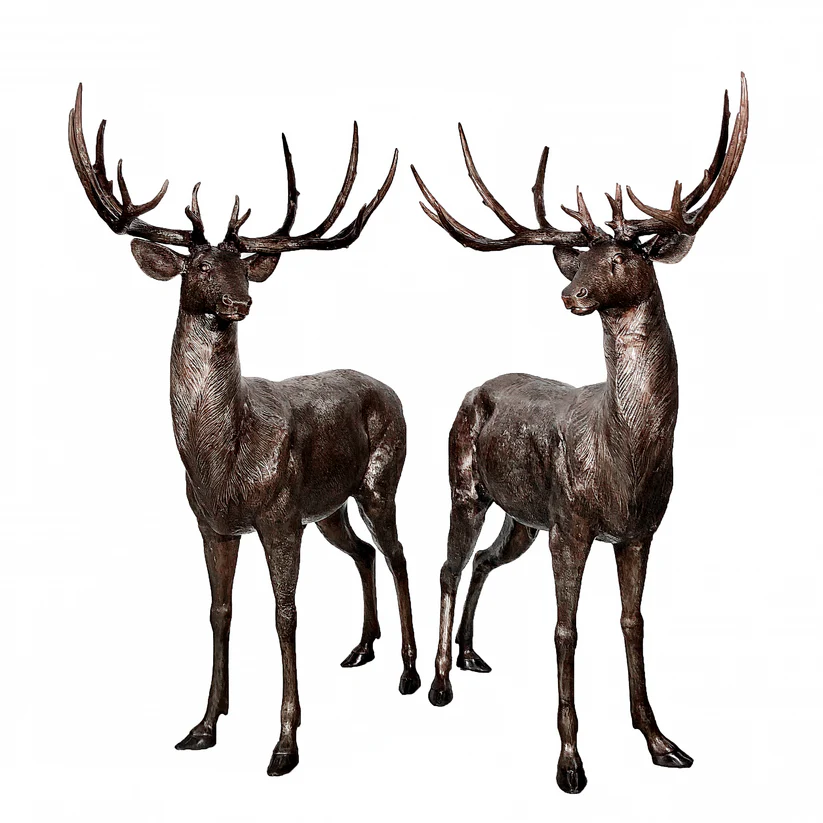 Standing Stags Bronze Statue Set