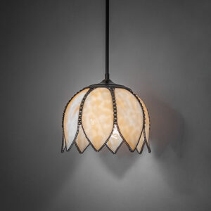 10" Wide Tulip Pendant with Beige Art Glass