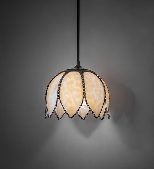 10" Wide Tulip Pendant with Beige Art Glass