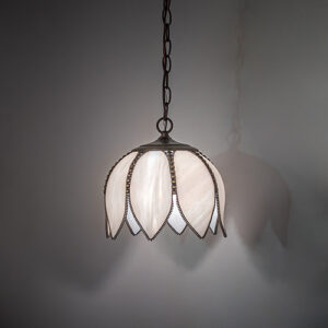 10" Wide Tulip Pendant with White Iridescent Glass
