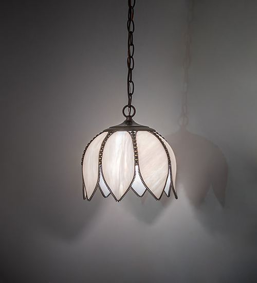10" Wide Tulip Pendant with White Iridescent Glass