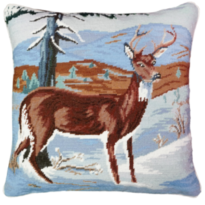 Winter Deer 18" x 18" Needlepoint Pillow