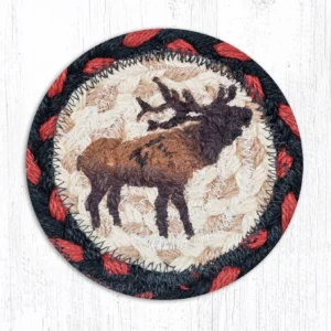 5" Round Hand Stenciled Coaster with Winter Elk Design (Pack of 6)