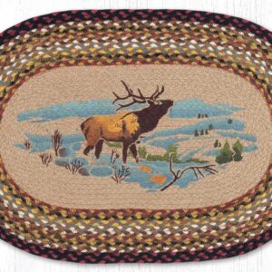 Winter Elk Hand Stenciled Oval Patch Braided Rug 20"x30"