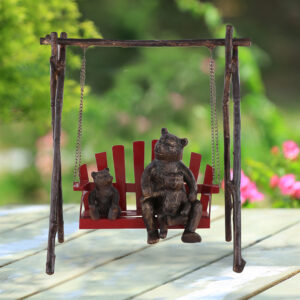 Bear and Cubs on Porch Swing Garden Sculpture