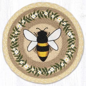 Hand Stenciled Jute Chair Pad with Bee Happy Design 15.5″ Round