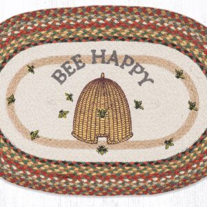 Bee Happy Hand Stenciled Oval Patch Braided Rug 20"x30"