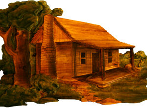 Cabin Intarsia Wood Art 24"x16"