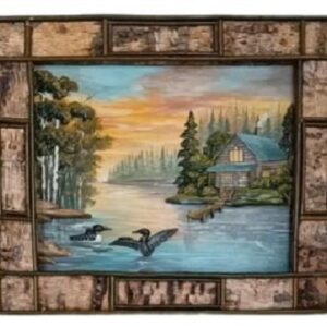 Cabin & Loons Intarsia Wood Art 24" x 24"