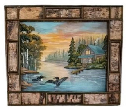 Cabin & Loons Intarsia Wood Art 24" x 24"