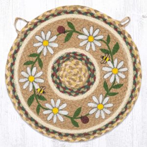 Hand Stenciled Jute Chair Pad with Daisy Design 15.5" Round