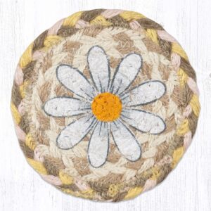 5″ Round Hand Stenciled Coaster with Daisy Design (Pack of 6)