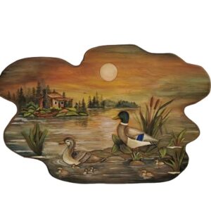 Duck Family and Cabin Intarsia Wood Art 24" W x 16" H