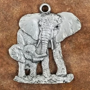 Elephant and Baby Pewter Ornament by Andy Schumann