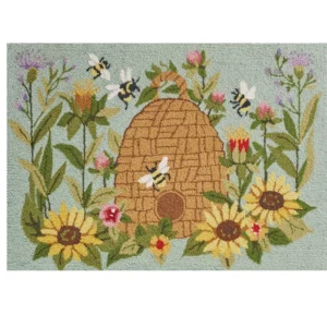 Floral Bee with Hive Hook Rug 2X3 Feet