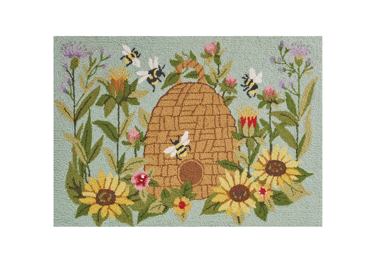 Floral Bee with Hive Hook Rug