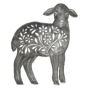 Floral Lamb Recycled Steel Drum Wall Art 12" x 15"