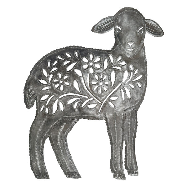 Floral Lamb Recycled Steel Drum Wall Art
