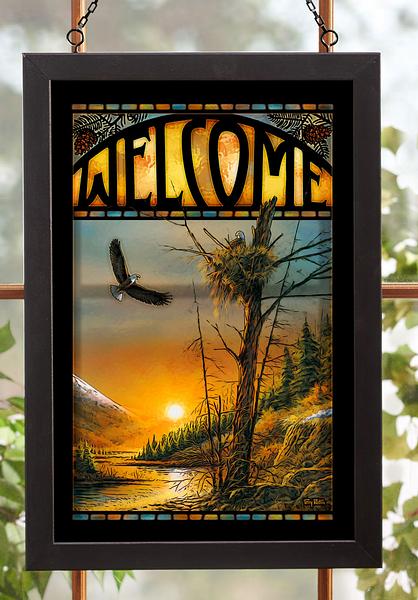 Flying Free – Bald Eagles – 20" x 14" Stained Glass Art