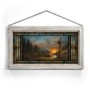 Flying Free – Bald Eagles – 13" x 23" Stained Glass Art Whitewash