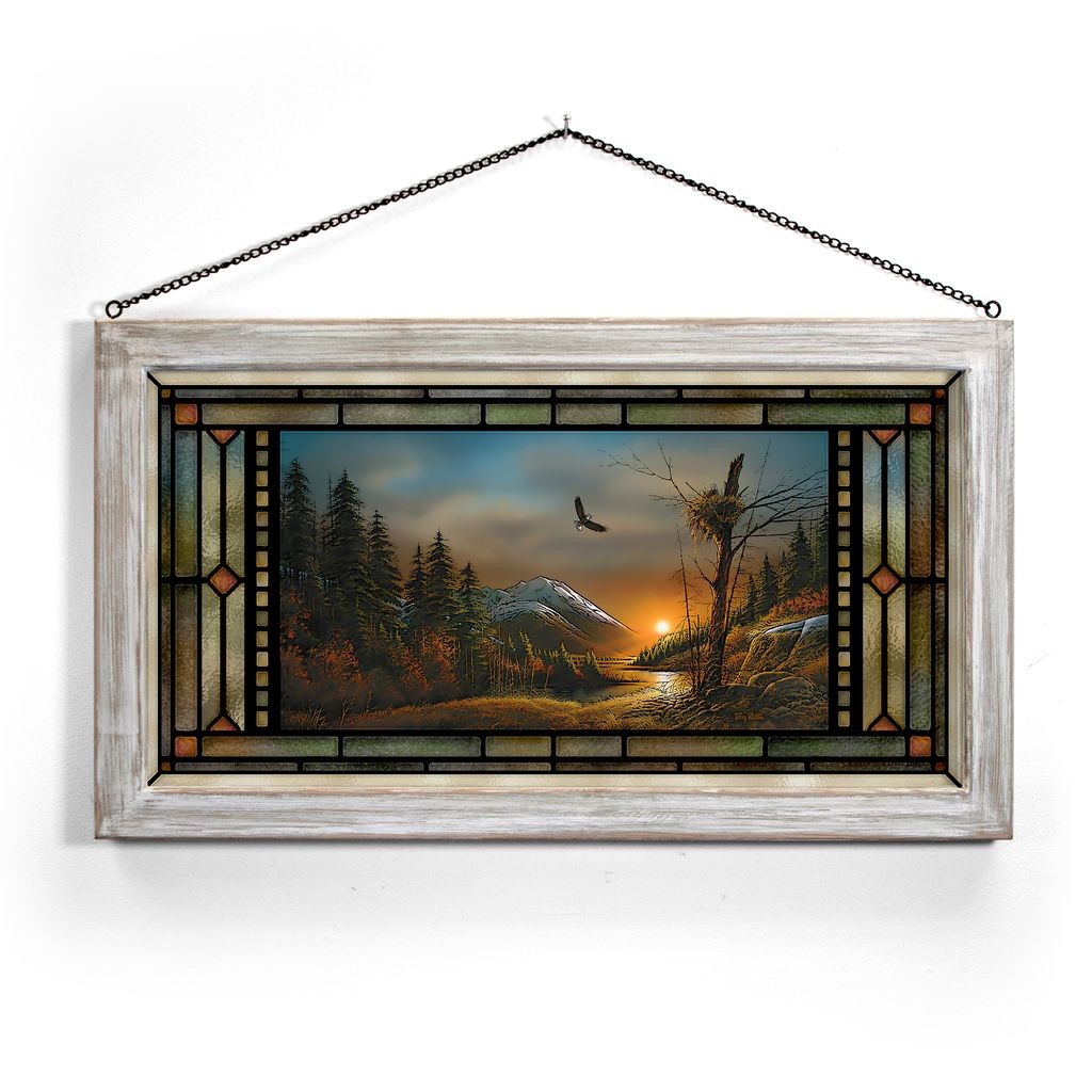 Flying Free – Bald Eagles – 13" x 23" Stained Glass Art Whitewash