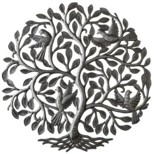 Four Birds in Tree Recycled Steel Drum Wall Art 23"