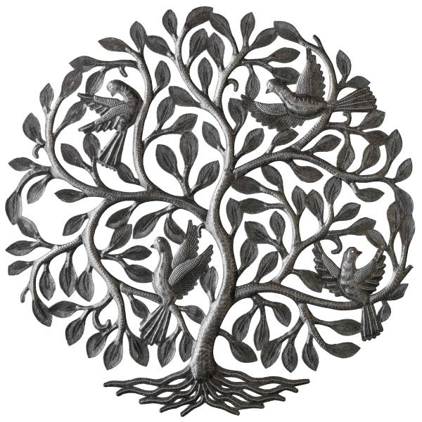 Four Birds in Tree Recycled Steel Drum Wall Art