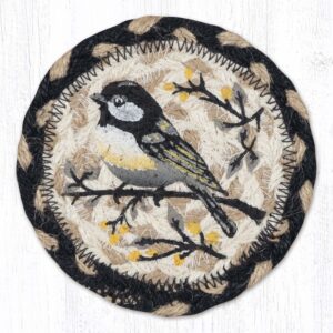 5″ Round Hand Stenciled Coaster with Chickadee Spring Design (Pack of 6)
