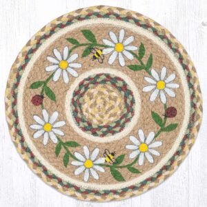 Hand Stenciled Round Placemat with Daisy Design 15" Round