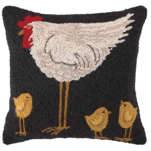 Hen with Three Chicks Hook Pillow by Lisa Hilliker 18X18